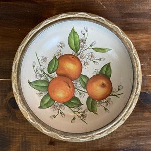 Rustic Bowl with Oranges & Orange Blossoms! 10” diameter, Metal, Shabby Chic Tin